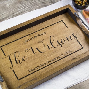 Personalized bourbon barrel head serving tray Personalized wine barrel tray wedding gift Personalized wood tray