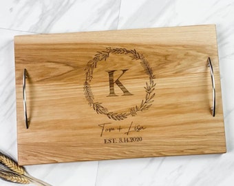 Personalized serving tray with handles, Wedding gift for couple, Charcuterie board