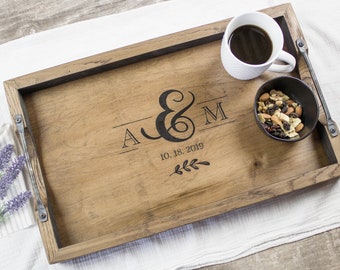 Bourbon Barrel Serving Tray With Handles Personalized Wedding Gift Ottoman Tray Monogramed Personalized Serving Platter Breakfast Tray