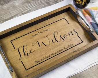Personalized Bourbon Barrel Serving Tray: Rustic Family Name Sign