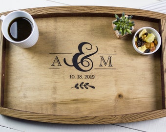 Engagement Gift for Couple, Personalized Wedding Gift, Wooden Tray, Coffee Table Tray, Serving Tray, Charcuterie Board, Rustic Wedding Gift