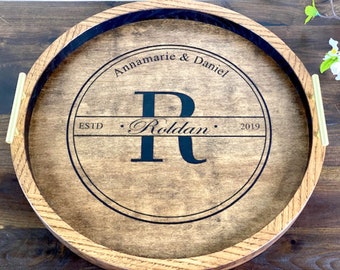 small round wood tray