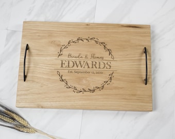 Wood tray with handles wedding gift, Custom cheese board, Breakfast serving tray, Charcuterie board