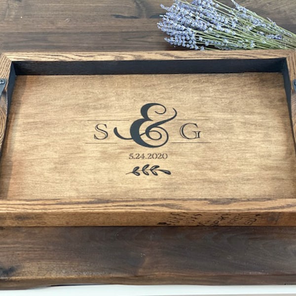 Bourbon Barrel Serving Tray With Handles Personalized Wedding Gift Ottoman Tray Monogrammed Serving Platter Breakfast Tray