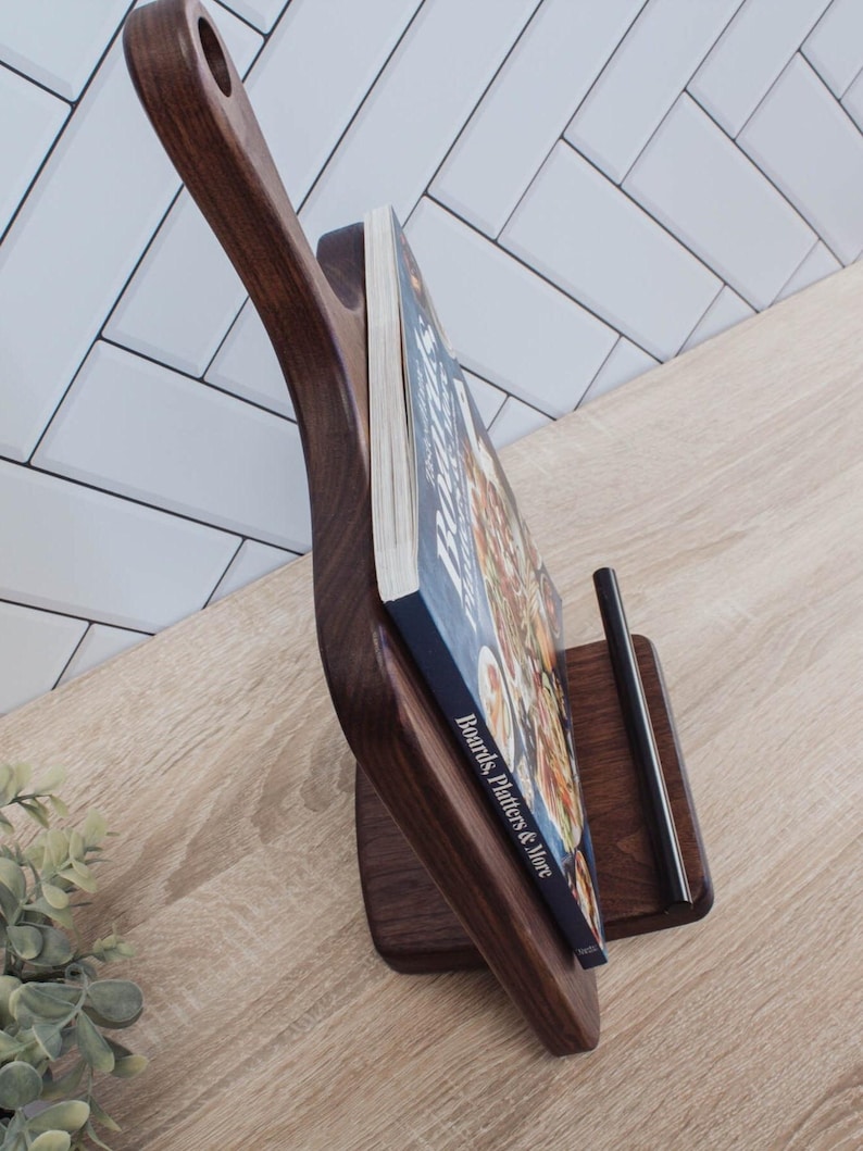 Personalized Cookbook Stand, Black Walnut Wood Cutting Board, Wedding Keepsake Gift, Unique Wedding Gift, Kitchen Counter Decor image 7