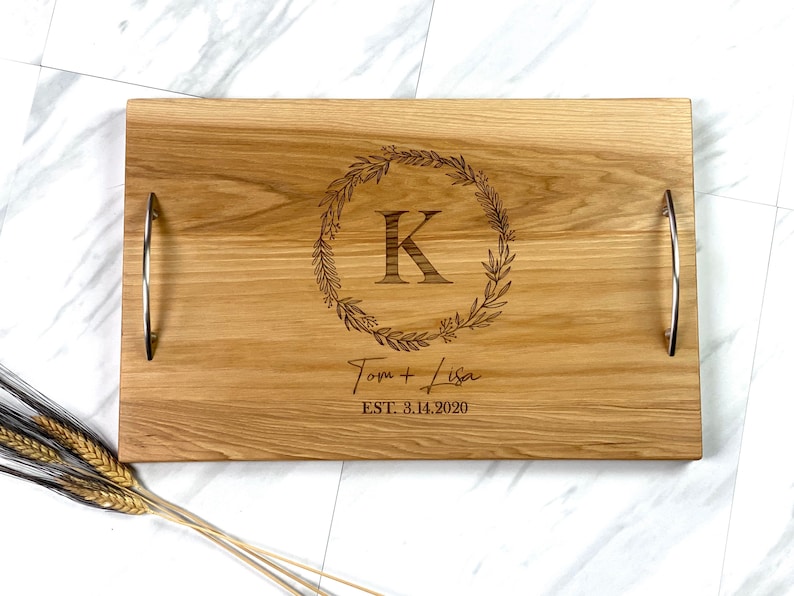 Personalized serving tray with handles, Wedding gift for couple, Charcuterie board image 8