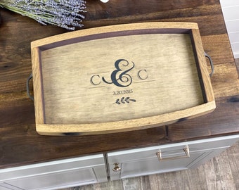 Personalized wedding gift, Serving tray with handles engagement gift, Rustic wedding gift charcuterie board, Wooden tray