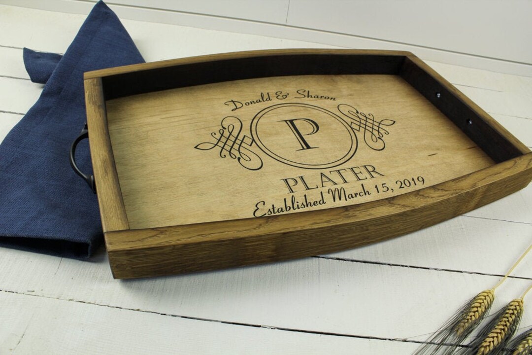 Personalized Wine Barrel Serving Tray, Wedding Gift, Anniversary Gift