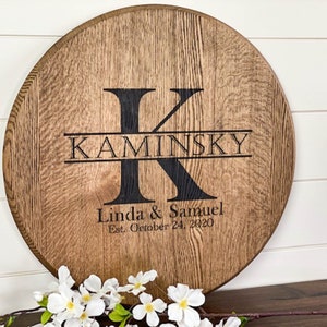Wood wedding sign, Wedding guest book alternative, Unique guest book, Bourbon barrel head, Wine barrel head, Lazy susan