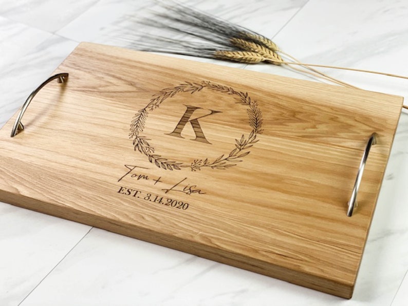 Personalized serving tray with handles, Wedding gift for couple, Charcuterie board image 3