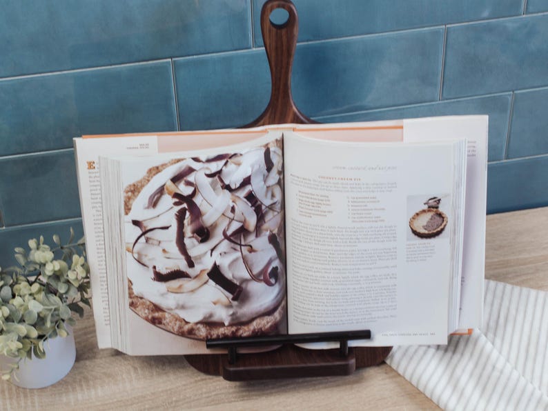 Personalized Cookbook Stand, Black Walnut Wood Cutting Board, Wedding Keepsake Gift, Unique Wedding Gift, Kitchen Counter Decor image 10