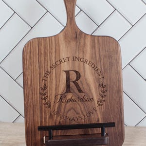 Personalized Cookbook Stand, Black Walnut Wood Cutting Board, Wedding Keepsake Gift, Unique Wedding Gift, Kitchen Counter Decor image 5