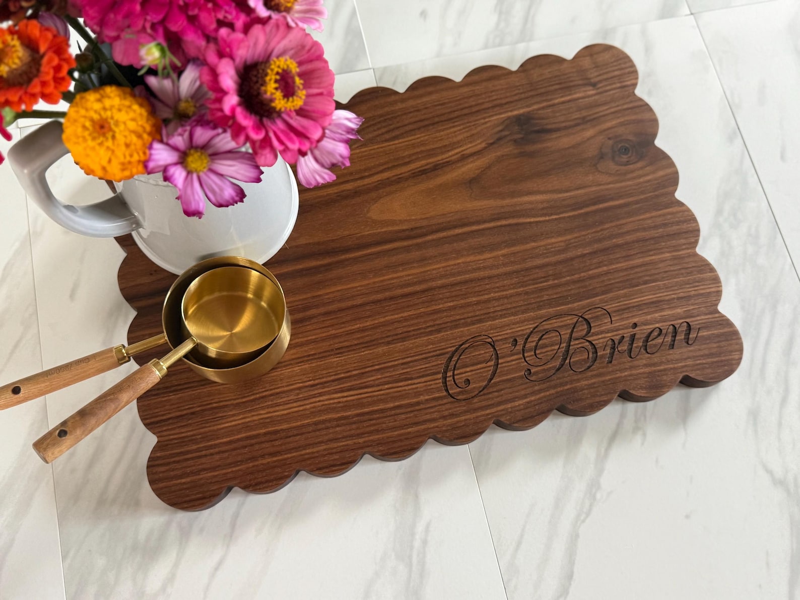 Personalized Walnut Scalloped Board: Handmade Custom Charcuterie Gift - 6, Medium 17"x12"