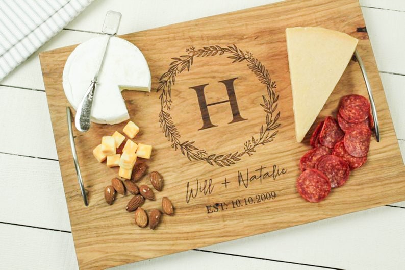 Personalized serving tray with handles, Wedding gift for couple, Charcuterie board image 6