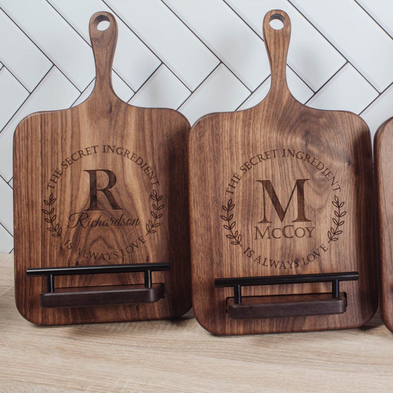 Personalized Cookbook Stand, Black Walnut Wood Cutting Board, Wedding Keepsake Gift, Unique Wedding Gift, Kitchen Counter Decor image 8