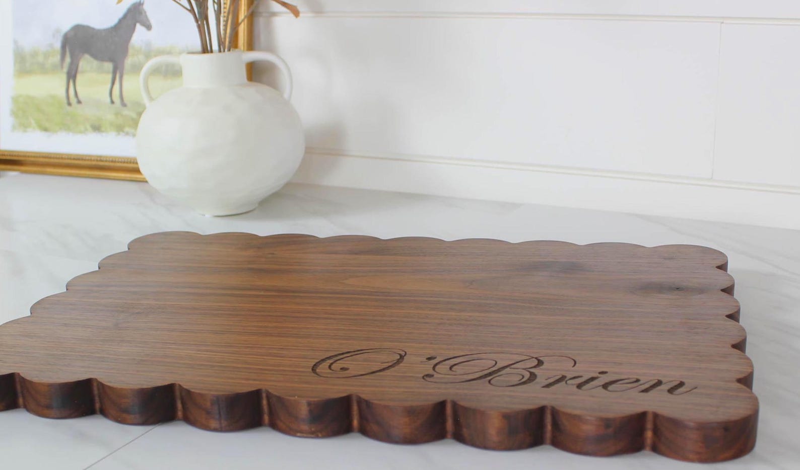 Personalized Walnut Scalloped Charcuterie Board – Custom Engraved Serving Board, Handmade Kitchen & Home Décor Gift - 2, Large 24"x15.5"