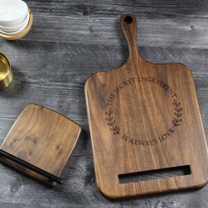 Personalized Cookbook Stand, Black Walnut Wood Cutting Board, Wedding Keepsake Gift, Unique Wedding Gift, Kitchen Counter Decor image 6