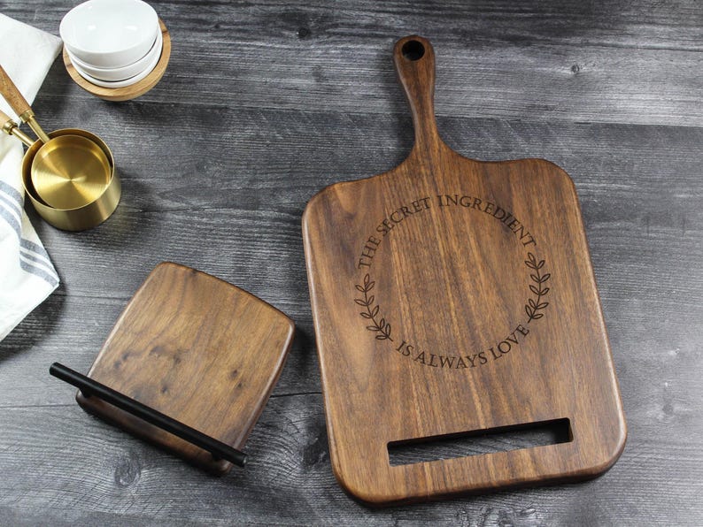 Personalized Cookbook Stand, Black Walnut Wood Cutting Board, Wedding Keepsake Gift, Unique Wedding Gift, Kitchen Counter Decor image 6