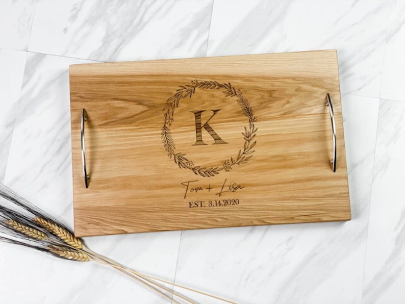 Personalized serving tray with handles, Wedding gift for couple, Charcuterie board image 1