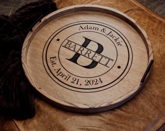 Bandeja rústica de madera personalizada con asas: bandeja otomana, centro de mesa de centro