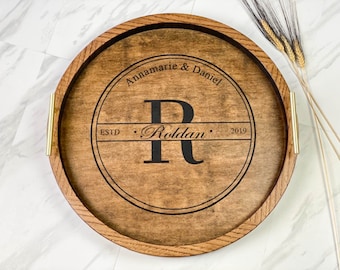 Bandeja de madera personalizada con asas, Tabla de embutidos para regalo de boda, Bandeja para servir como regalo de aniversario