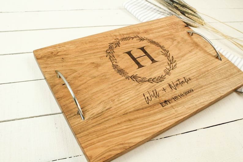 Personalized serving tray with handles, Wedding gift for couple, Charcuterie board image 5