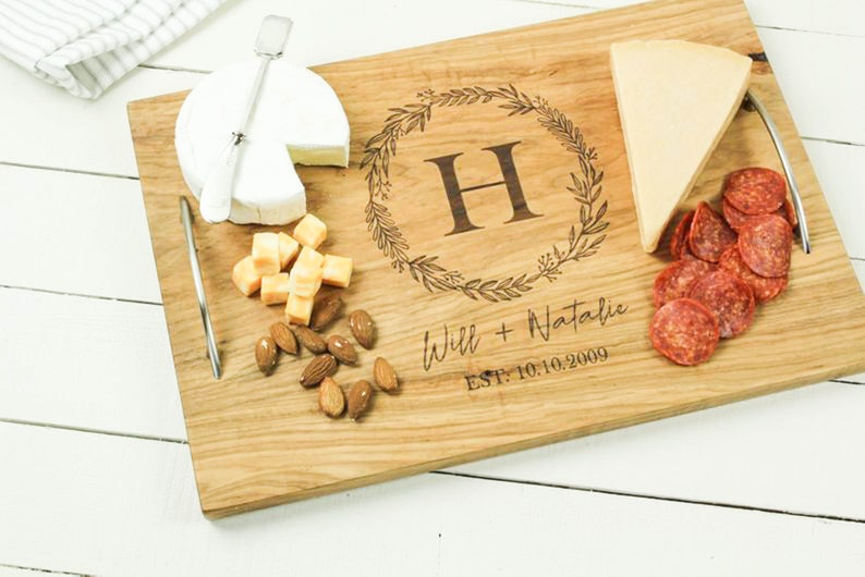 Personalized serving tray with handles, Wedding gift for couple, Charcuterie board image 4