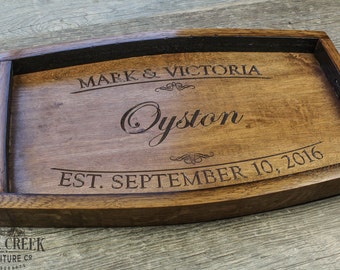 Personalized Wine Barrel Serving Tray Personalized Wedding Gift Ottoman Tray Wine Gift Bridal Shower Gift Wood Tray Charcuterie Board