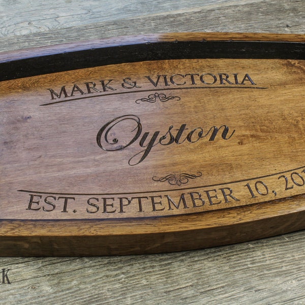 Personalized Wine Barrel Serving Tray Personalized Wedding Gift Ottoman Tray Wine Gift Bridal Shower Gift Wood Tray Charcuterie Board