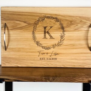 Personalized serving tray with handles, Wedding gift for couple, Charcuterie board image 7