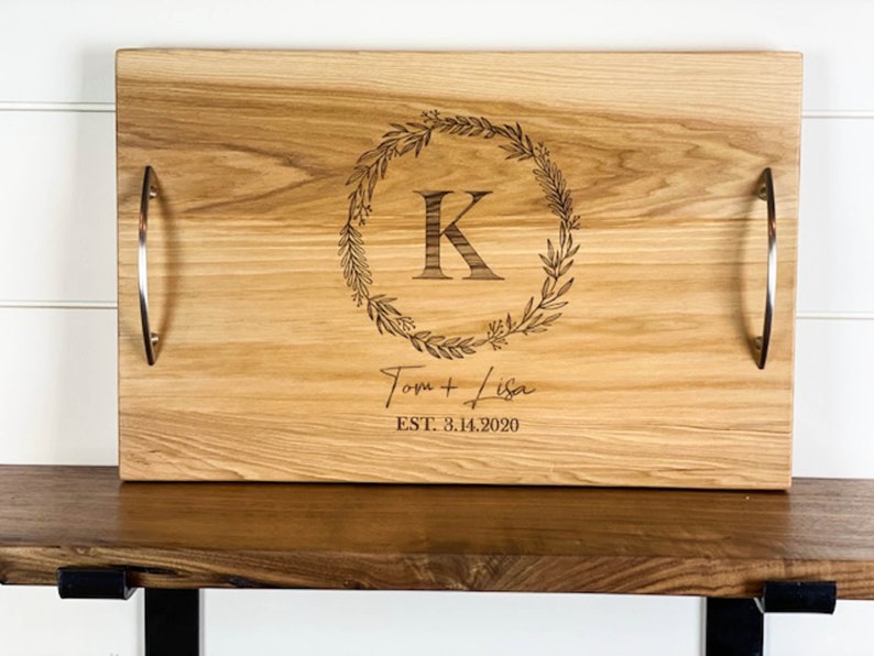 Personalized serving tray with handles, Wedding gift for couple, Charcuterie board image 7