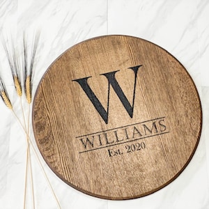 Bourbon barrel head, personalized gift, engraved barrel, wedding gift, anniversary gift,wine barrel, whiskey barrel, barrel top, lazy susan