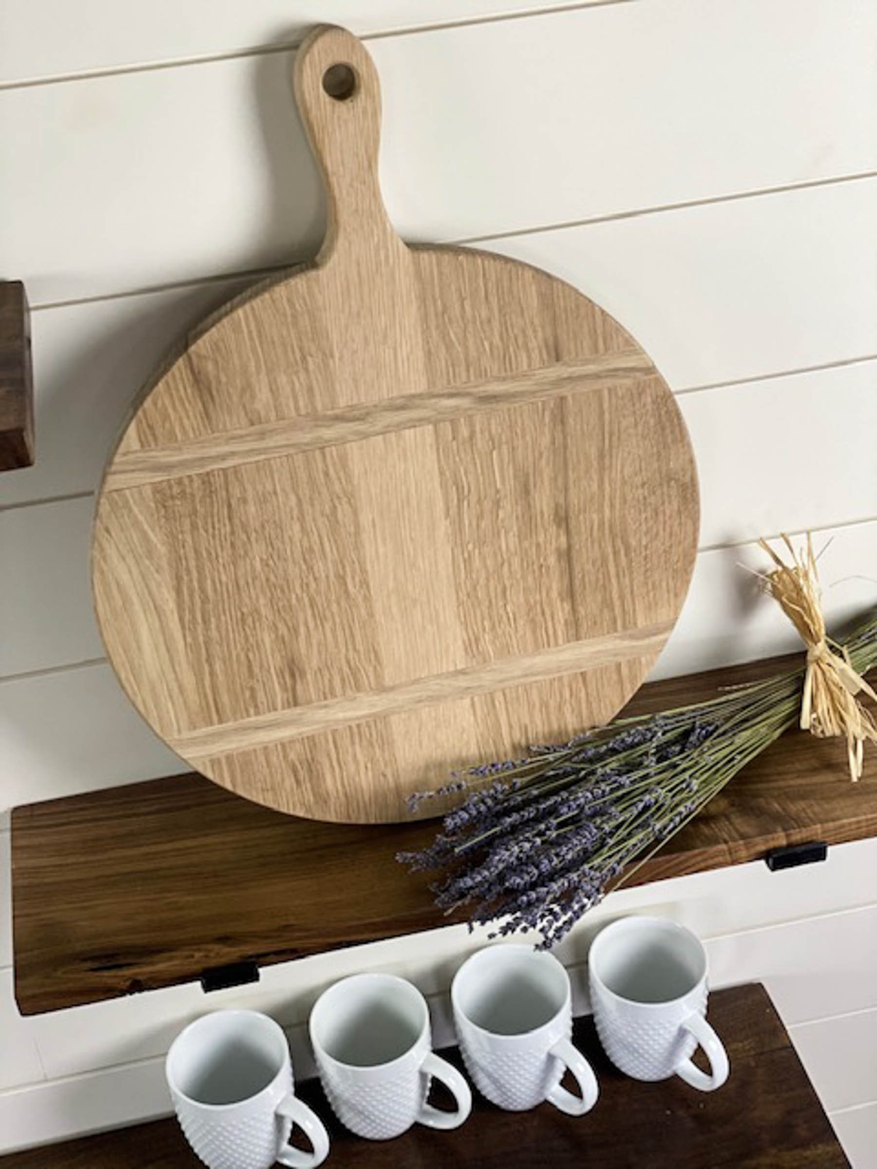 Large circular bread board, Wood cheese board, Kitchen decor display