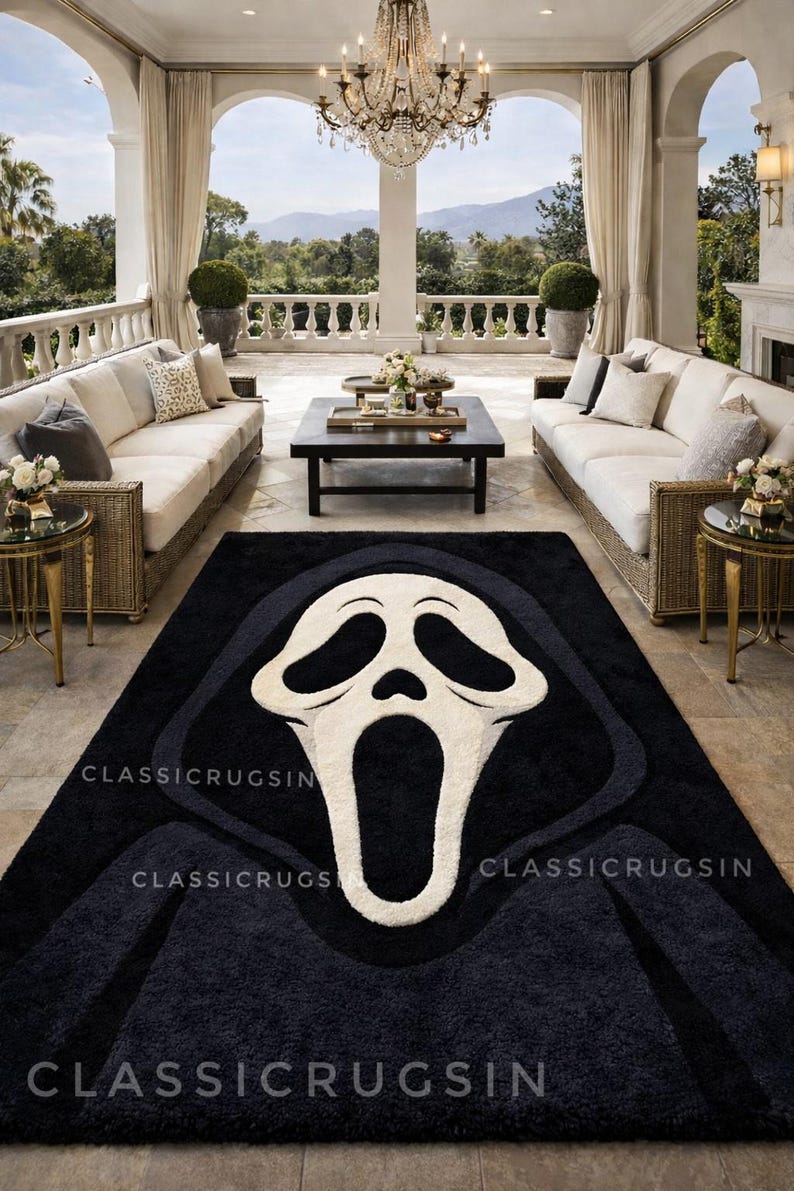 Ghostface Scream Rug Hand Tufted Wool Area Rug Black & White Gothic ...