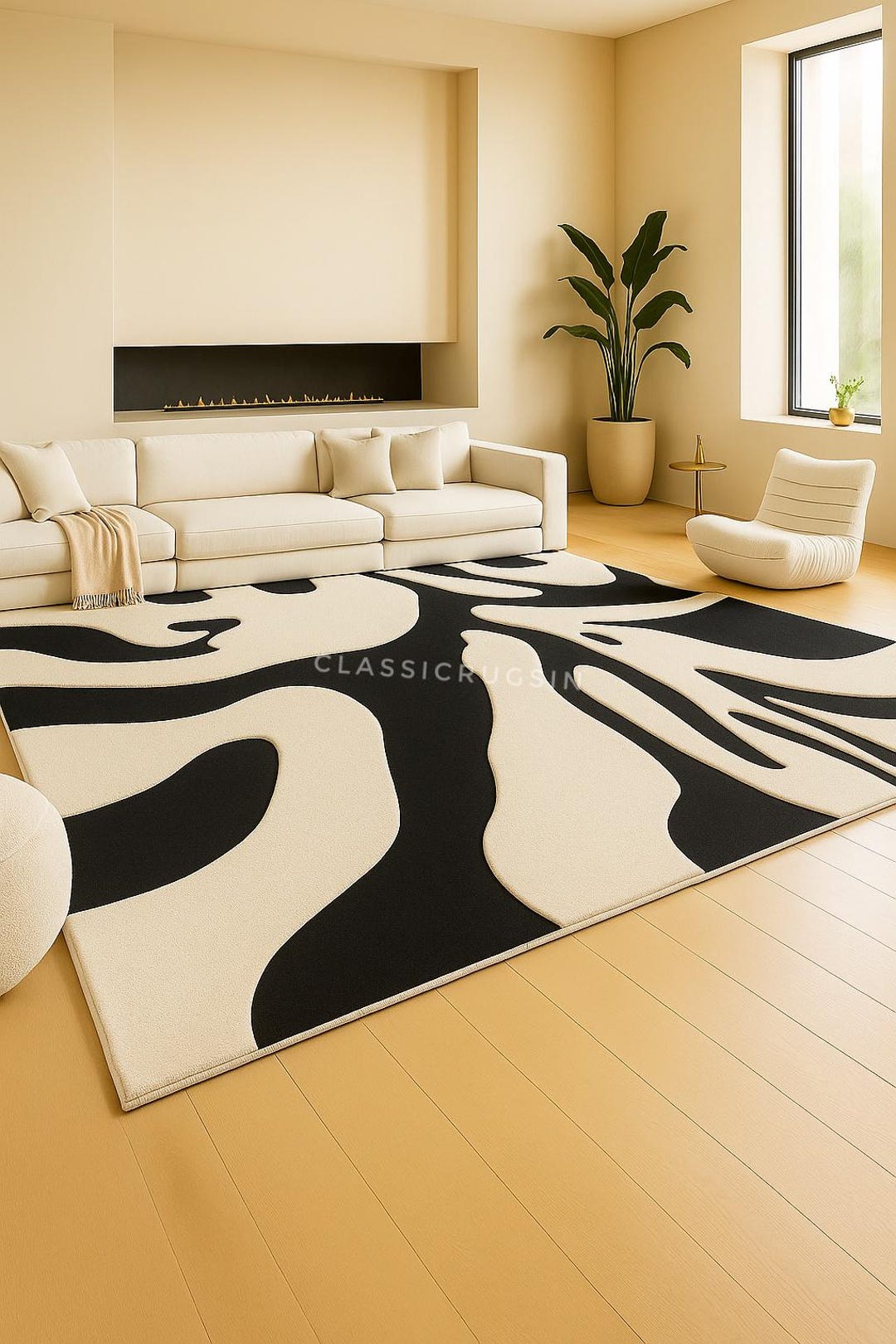 Hand Tufted Abstract Rug, Black and White Wool Area Rug, Modern Living ...