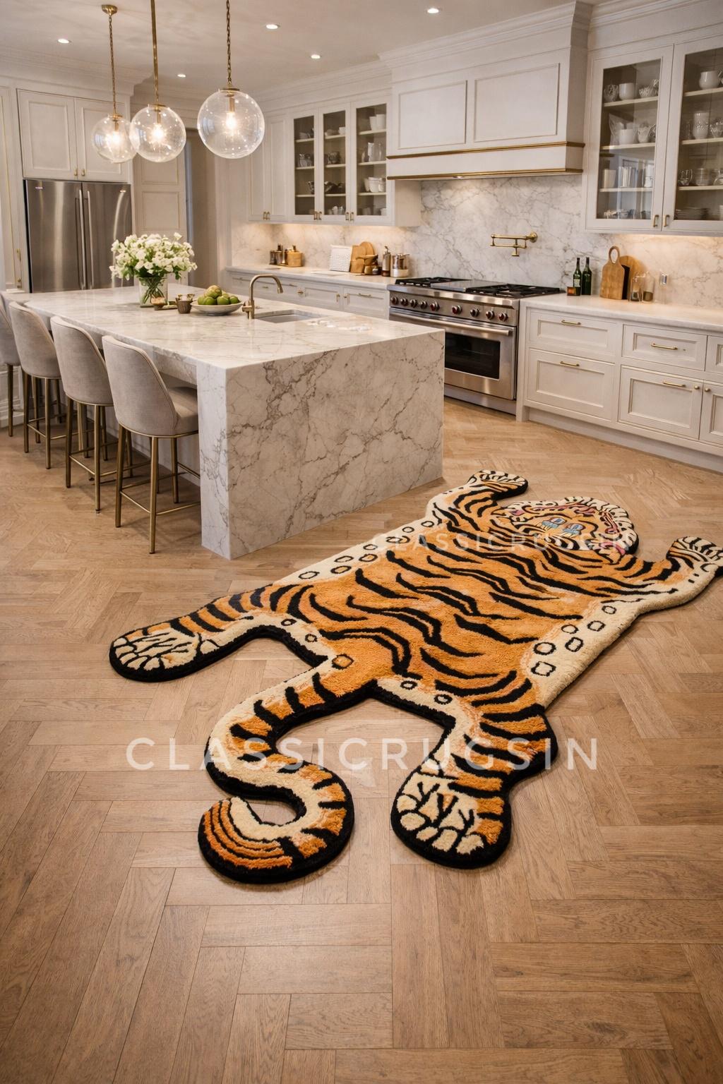Tibetan Tiger Rug Hand Tufted Wool Area Rug Brown Orange Exotic