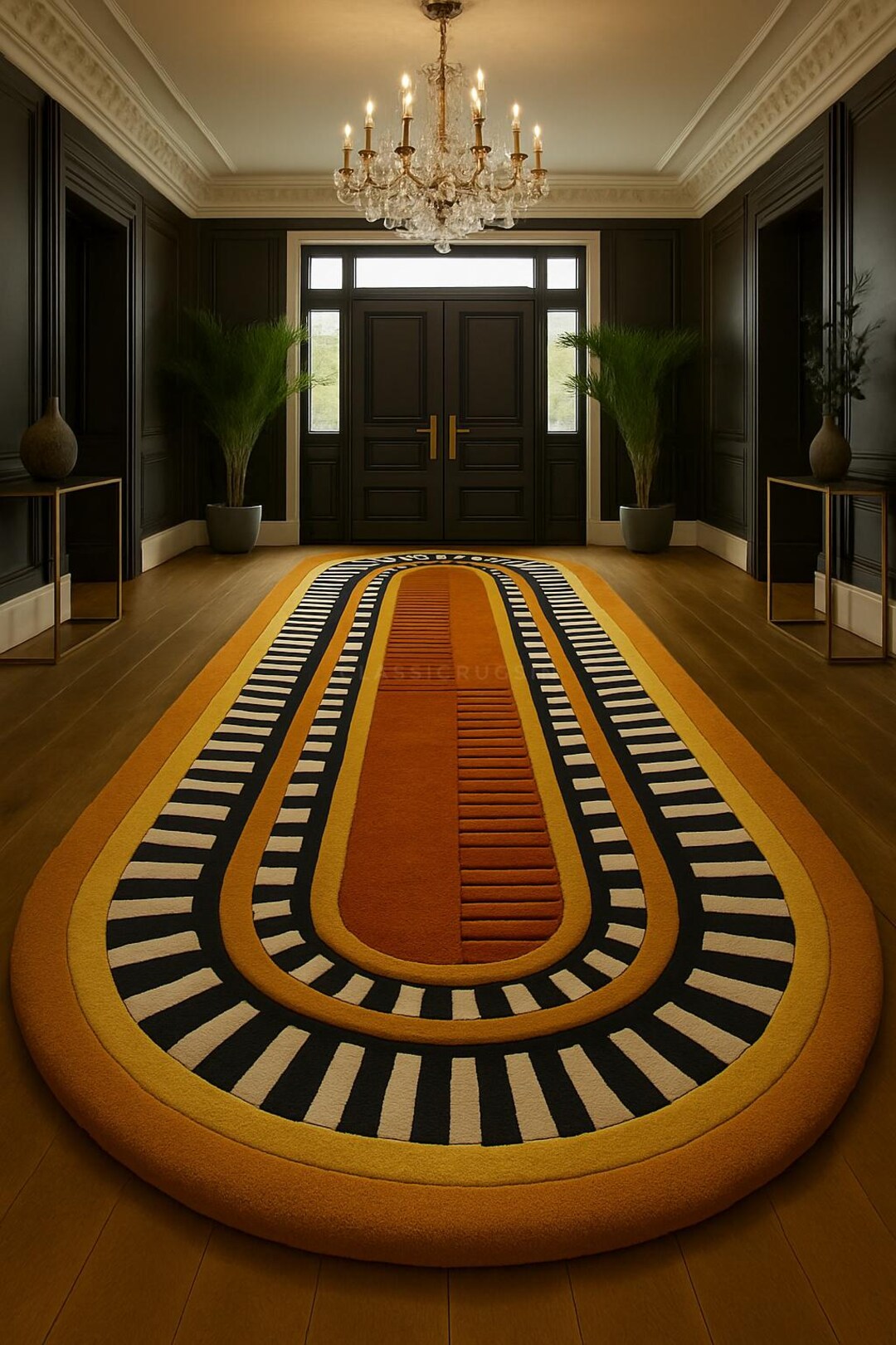 Hand Rummer Mid Century Modern Runner Rug Hand Tufted Wool Hallway Carpet Orange ...