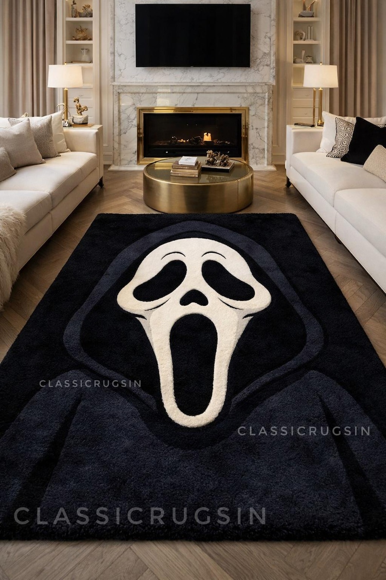 Ghostface Scream Rug Hand Tufted Wool Area Rug Black & White Gothic ...