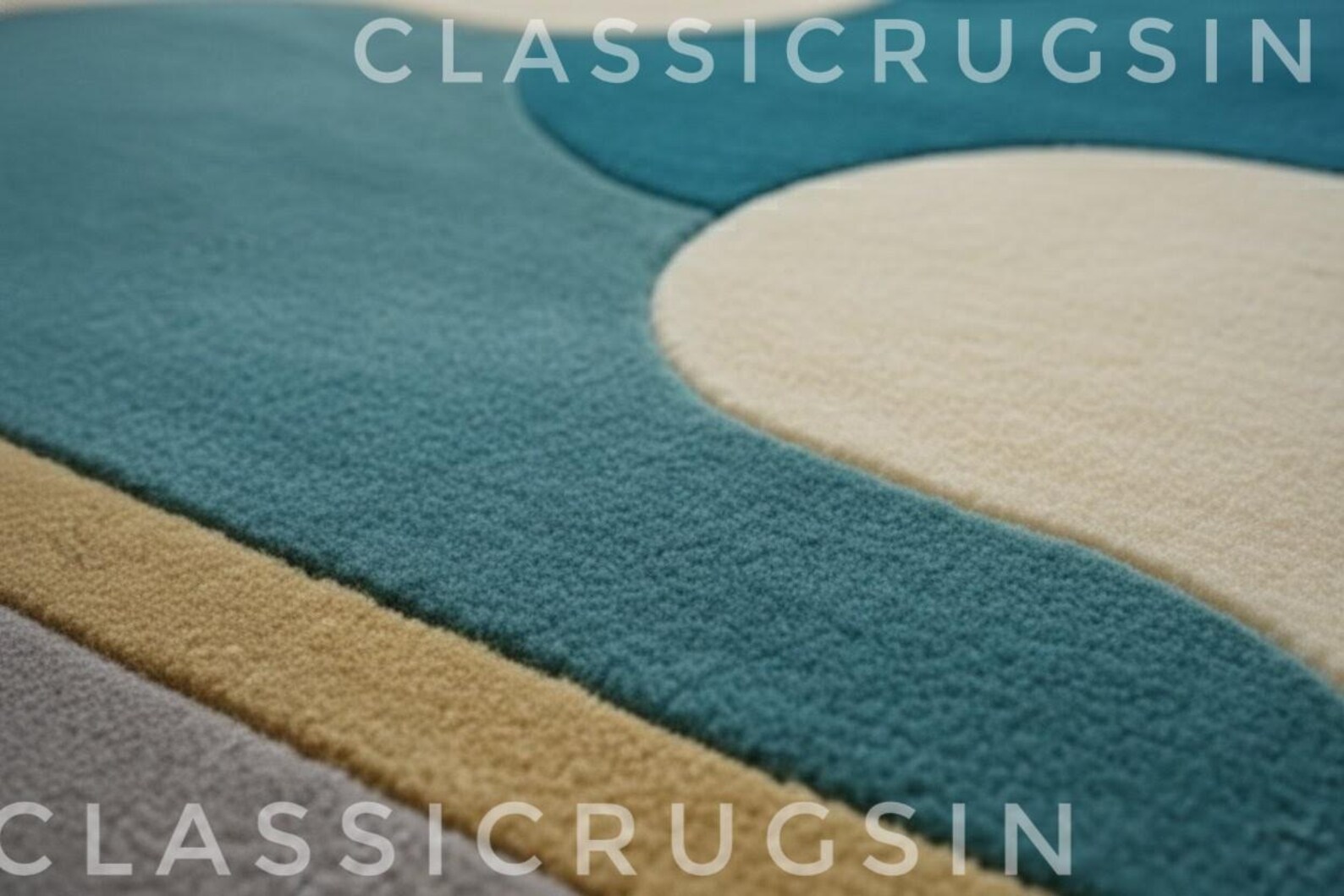 Blue Abstract Hand Tufted Wool Area Rug Mid Century Modern Luxury Large ...