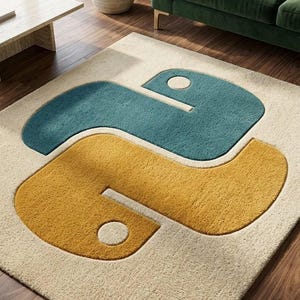 Abstrakt geometrisk pytonmatta med logotyp, modern teknik, kontorsmatta, tuftad ull, krämblå, gul, plysch, mjuk programmerare, dekor, anpassade storlekar, 12x18, 16x28, 23x30, 27x30, 27x40, 27x40, 20x30, 20x40, 30x40, 30x40, 40x50, 50x60, 60x60, 70x80, 80x130, 16x16