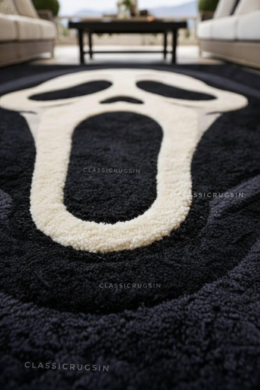 Ghostface Scream Rug Hand Tufted Wool Area Rug Black & White Gothic ...