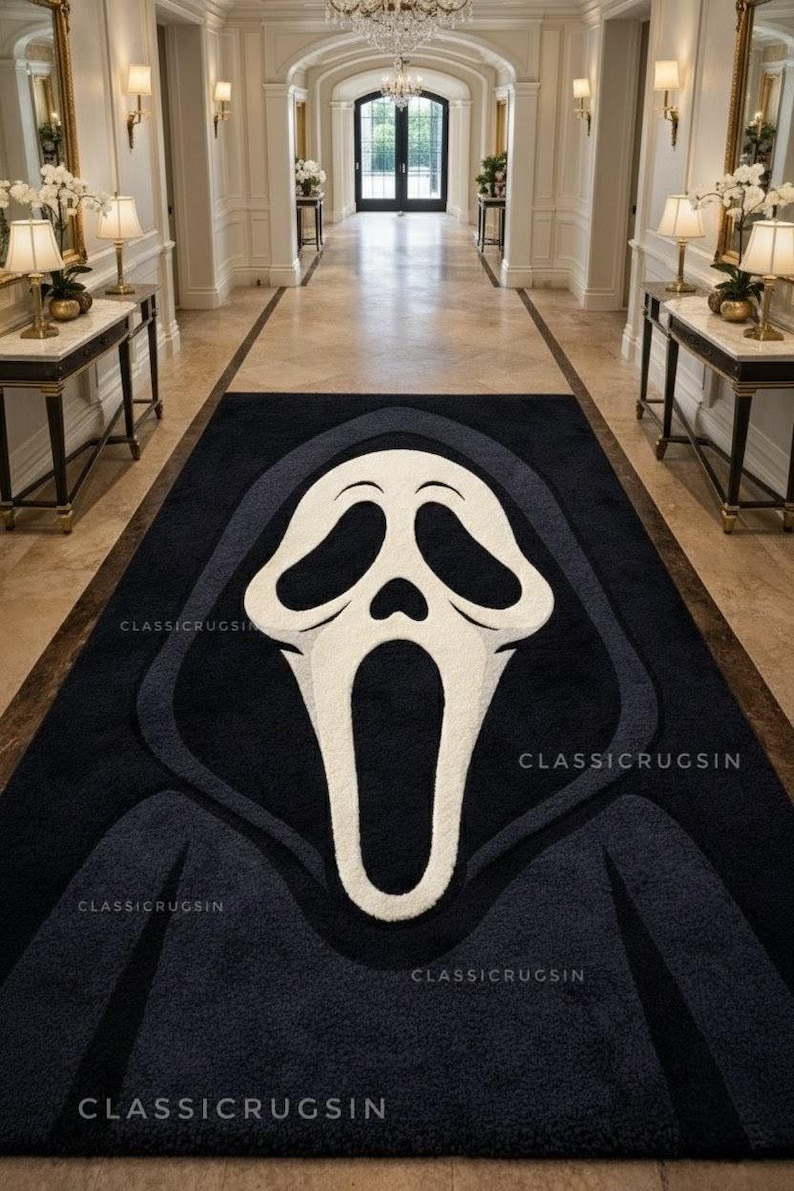 Ghostface Scream Rug Hand Tufted Wool Area Rug Black & White Gothic ...