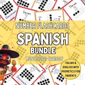 Spanish Numbers Flashcards for Kids, Bilingual Counting Activity, Montessori Preschool Math, Homeschool Kindergarten Visuals, PDF Bundle
