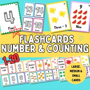 Number Flashcards 1–20 Printable, Montessori Counting Cards, Toddler Math Posters, Preschool Ten Frames, Kindergarten Homeschool Download