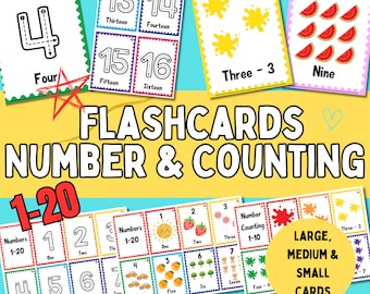 Number Flashcards 1–20 Printable, Montessori Counting Cards, Toddler Math Posters, Preschool Ten Frames, Kindergarten Homeschool Download