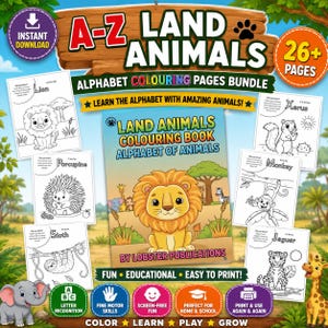 Animal Alphabet Coloring Book A-Z, ABC Letter Tracing, Educational Preschool Activity, Kids Printable Zoo Animals, Instant Digital Download