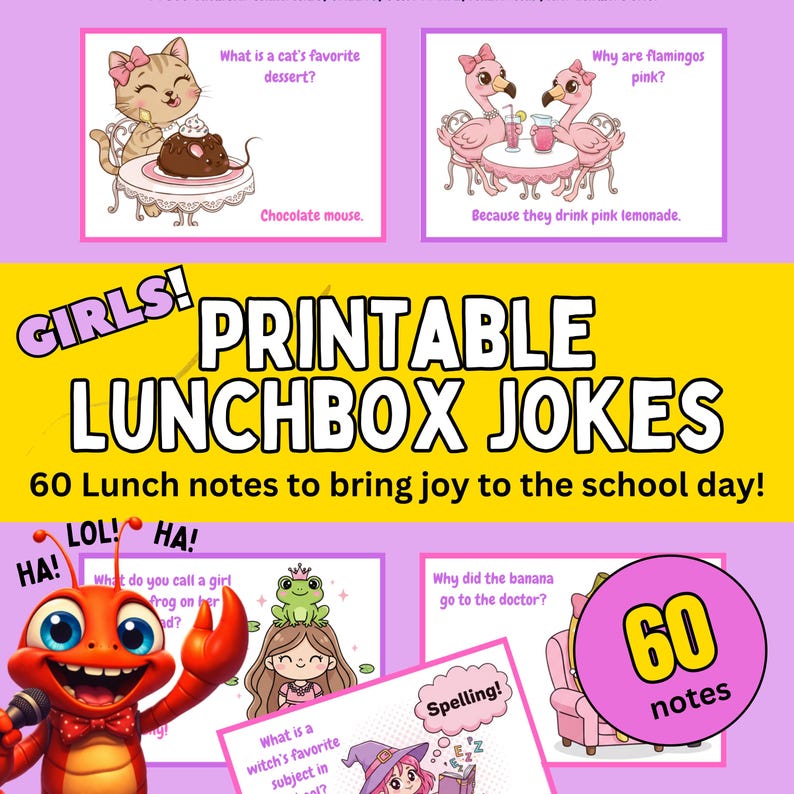 Cute Kids Lunch Box Notes for Girls, Printable Lunchbox Jokes, School ...