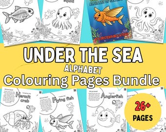 Ocean Alphabet Coloring Book A-Z, Sea Animal Fun Facts for Kids, Under the Sea Preschool Activity, Toddler Learning Sheets, Digital Download
