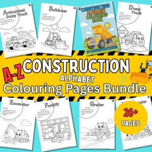 Construction Alphabet Coloring Book A-Z, Big Truck Fun Facts for Kids, Preschool Activity Pages, Toddler STEM Learning, Digital Download