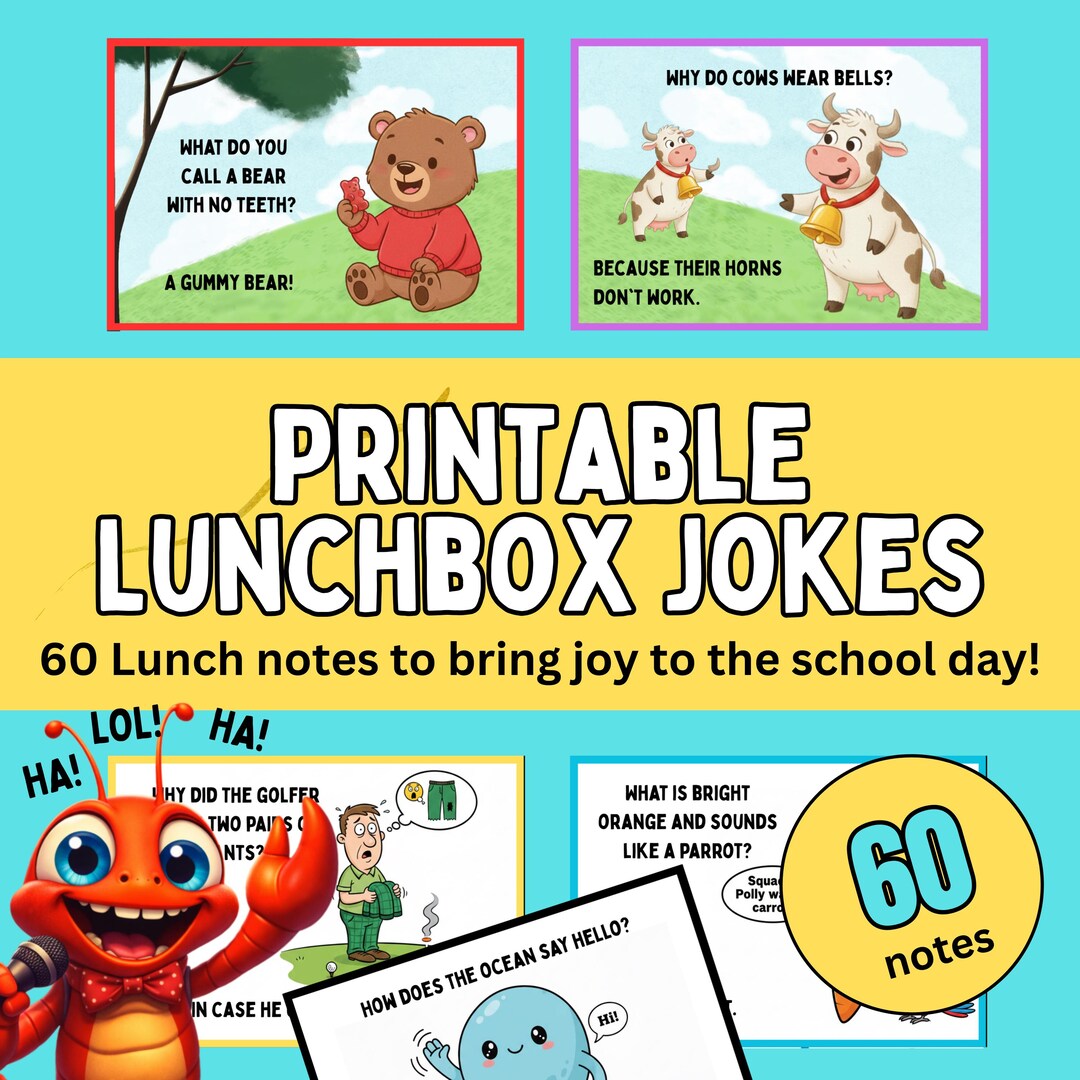 Kids Lunch Box Notes Jokes, Printable Lunchbox Cards for Boys and Girls ...